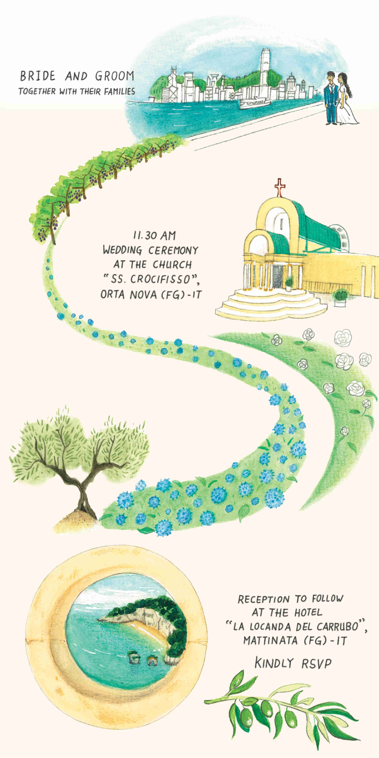 customize handdrawn wedding invitation inside